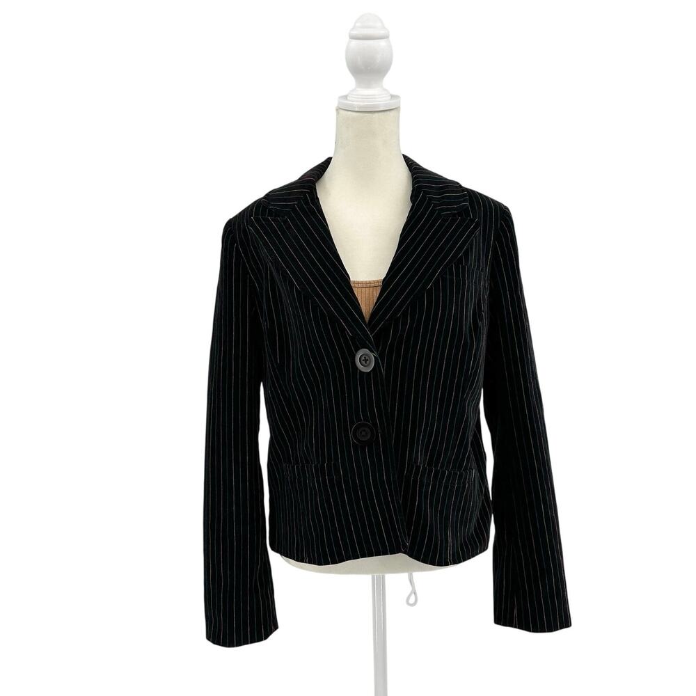 Caslon Blazer WMNS Two-Button Petite L Black/Pink/Yellow Striped Retro Coat Y2K
